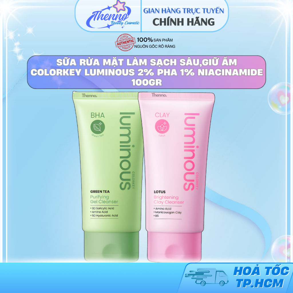 Sữa Rửa Mặt Làm Sạch Sâu,Giữ Ẩm Colorkey Luminous 2% PHA 1% Niacinamide 100gr