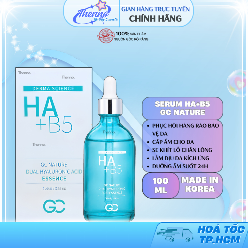 Serum Cấp Ẩm Phục Hồi Da HA + B5 GC Natura Dual Hyaluronic Acid Essence 100ml Hàn Quốc