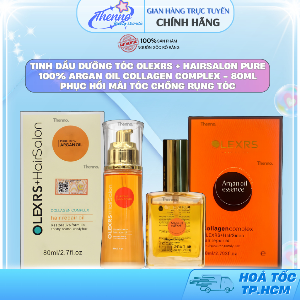Tinh Dầu Dưỡng Tóc Olexrs + HairSalon Pure 100% Argan Oil Collagen Complex - 80ml Phục Hồi Mái Tóc C