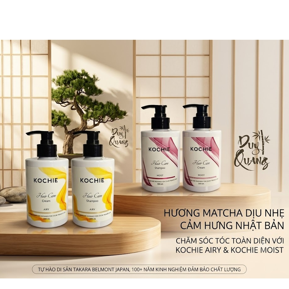DẦU GỘI XẢ CAO CẤP KOCHIE AIRY & KOCHIE MOIST HƯƠNG MATCHA NHẬT BẢN DÀNH CHO TÓC NHUỘM -HƯ TỔN 300ML