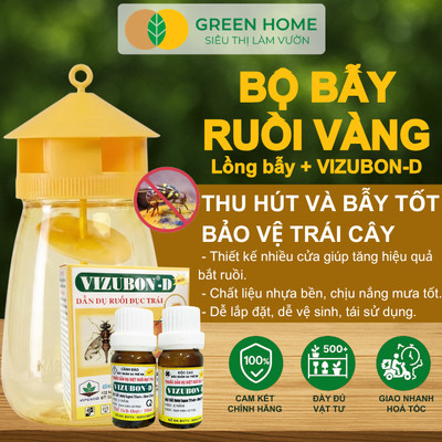 Combo Lồng Bẫy Ruồi Vàng + Chế Phẩm Dẫn Dụ VIZUBON-D GreenHome Giải Pháp Trị Ruồi Đục Trái Hiệu Quả