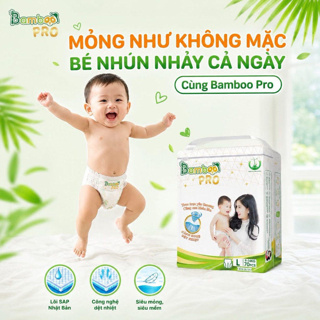 BỈM BAMBOO PRO CÔNG NGHỆ NHẬT BẢN, THƯƠNG HIỆU VIỆT, SIÊU THẤM, AN TOÀN, ĐỦ SIZE
