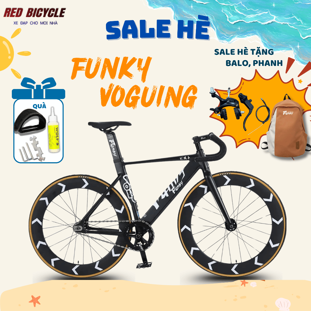 [TẶNG PHANH] Xe Đạp Nhật Fixed Gear FUNKY VOGUING - Full Nhôm - Vành 7cm - Trục rỗng