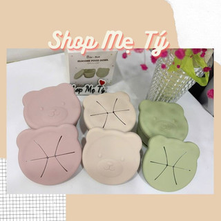 Bát ăn/ chén ăn dặm Bar-rot hình tròn / gấu có nắp, có đế hít, Silicone chịu nhiệt  - Barrot