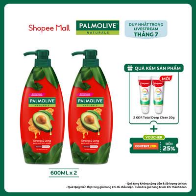 [KOL x Colgate] Bộ 2 Dầu gội Palmolive kèm kèm xả 2 trong 1 chiết xuất thiên nhiên 600ml