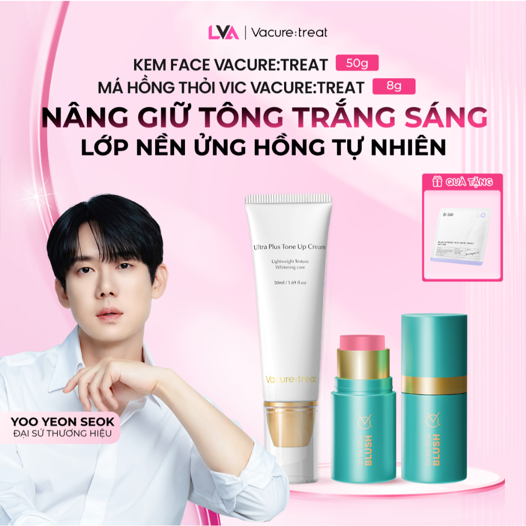 (TẶNG Mặt nạ Brlab) Bộ đôi Kem face nâng tông dưỡng sáng da & Má hồng dạng thỏi VIC