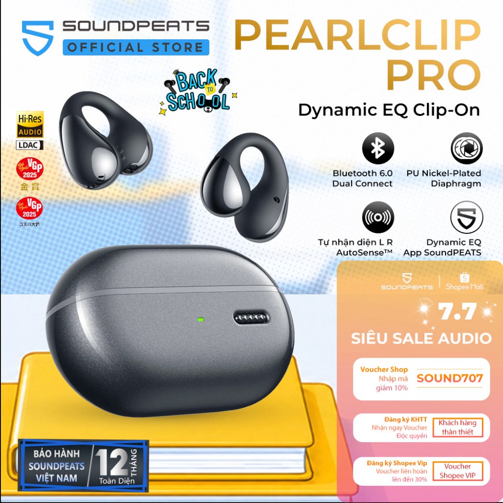Tai Nghe True Wireless SoundPEATS PearlClip Pro | Driver PU Nickel-Plated Diaphragm | Bluetooth 6.0 | BigBuy360 - bigbuy360.vn
