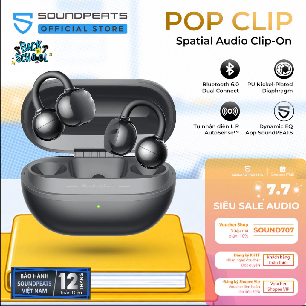 Tai Nghe True Wireless SoundPEATS POP Clip | Open Ear Clip-On | Âm Thanh Định Hướng | Bluetooth 5.4 | BigBuy360 - bigbuy360.vn