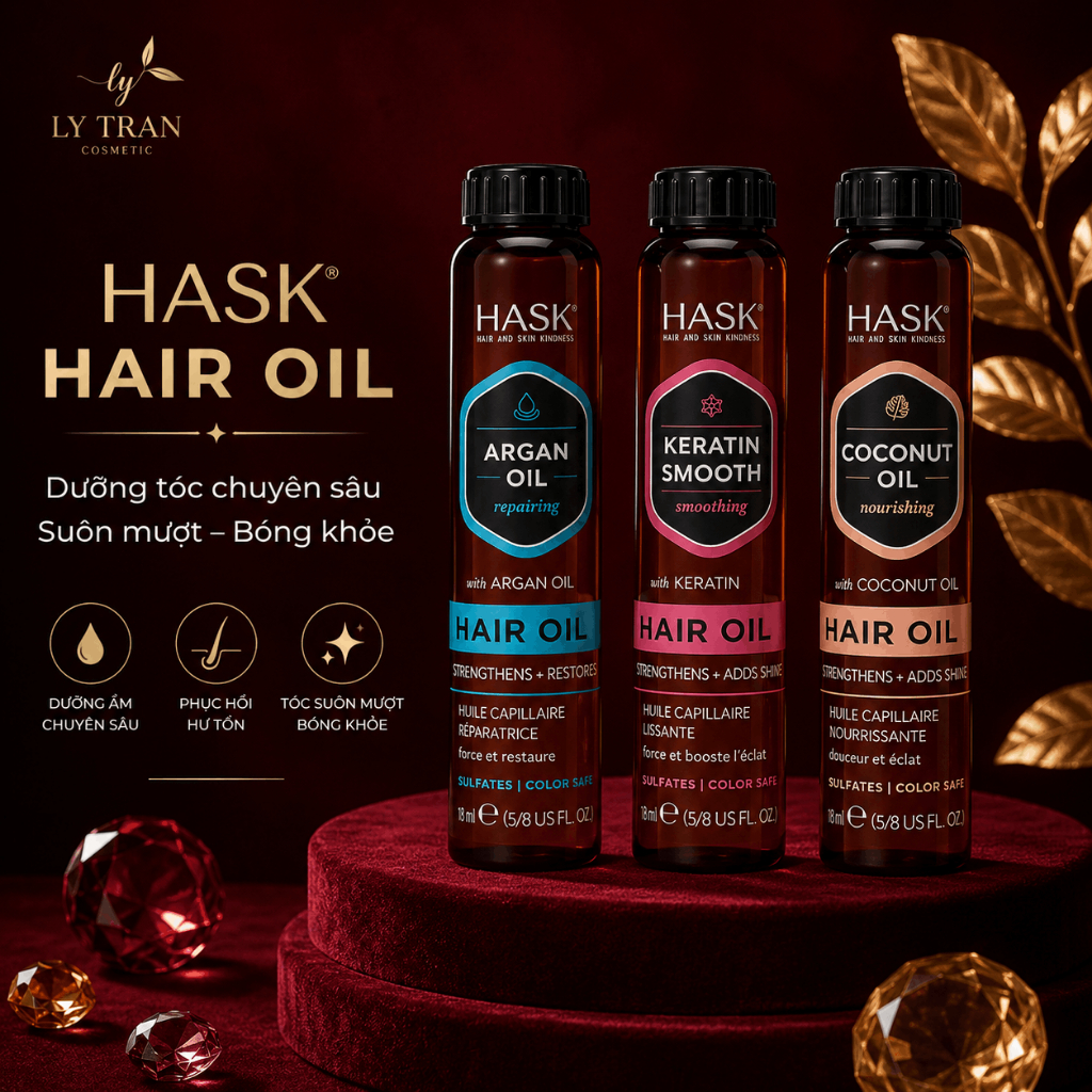 Dầu dưỡng phục hồi, chắc khỏe tóc bóng mượt Hask Argan Oil Repairing Hair, Keratin Oil