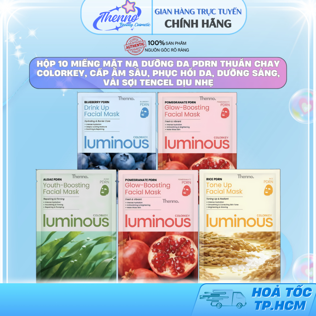 Hộp 10 Miếng Mặt Nạ Dưỡng Da PDRN Thuần Chay Colorkey, Cấp Ẩm Sâu, Phục Hồi Da, Dưỡng Sáng, Vải Sợi 