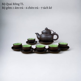 Ấm chén tử sa quai rồng, đắp trúc Bát Tràng Dung Tích 320ml