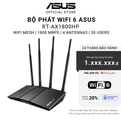 Bộ phát wifi 6 Asus RT-AX1800HP v2 MU-MIMO 1800Mbps (Xuyên tường) - Router Có Thể Mở Rộng Wifi Mesh