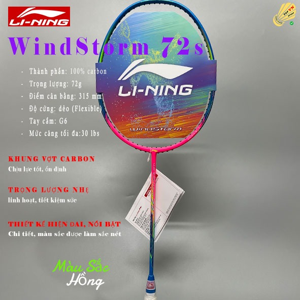 [HỎA TỐC] Vợt Cầu Lông Lining Winstorm 72S (6U) Chính Hãng, Tặng túi+Quấn Cán -Đan cước