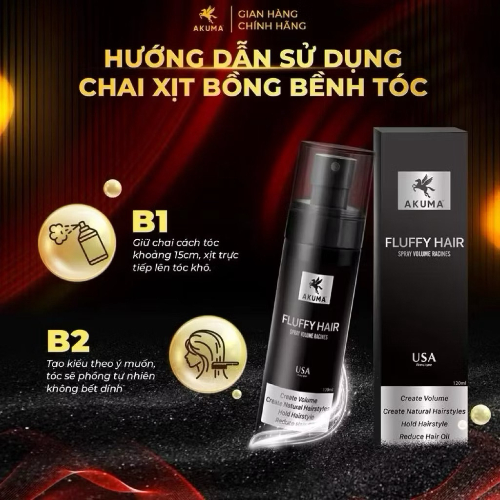 Xịt tạo phồng Akuma Fluffy Hair - Xịt bồng bềnh, Hỗ trợ tạo phồng, kiềm dầu dùng cho cả nam&nữ
