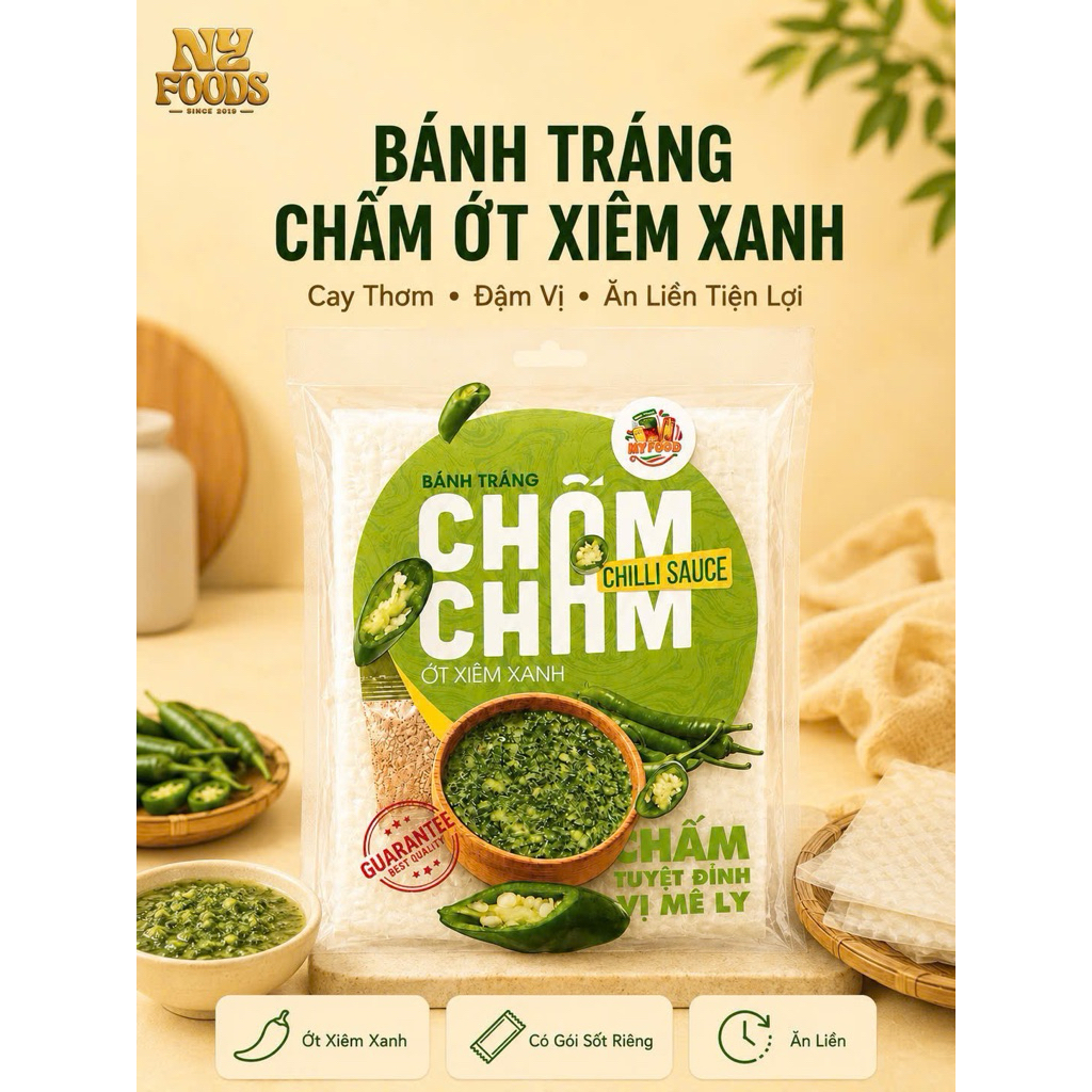CHILLI - BÁNH TRÁNG CHẤM SỐT ỚT XIÊM XANH XÂU 600G ( 10 bịch)