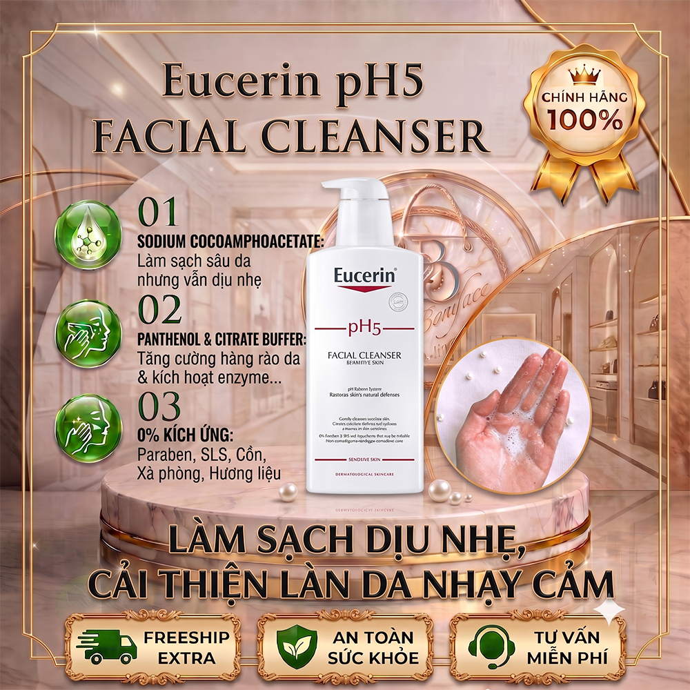 ✅[chính hãng]® Sữa rửa mặt Eucerin không gây kích ứng cho da nhạy cảm Eucerin pH5 Facial Cleanser 40