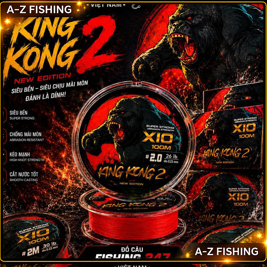 Dây PE KingKong 2 X10 Chính Hãng - Siêu Mịn, Ít Thấm Nước, Chịu Tải Cao