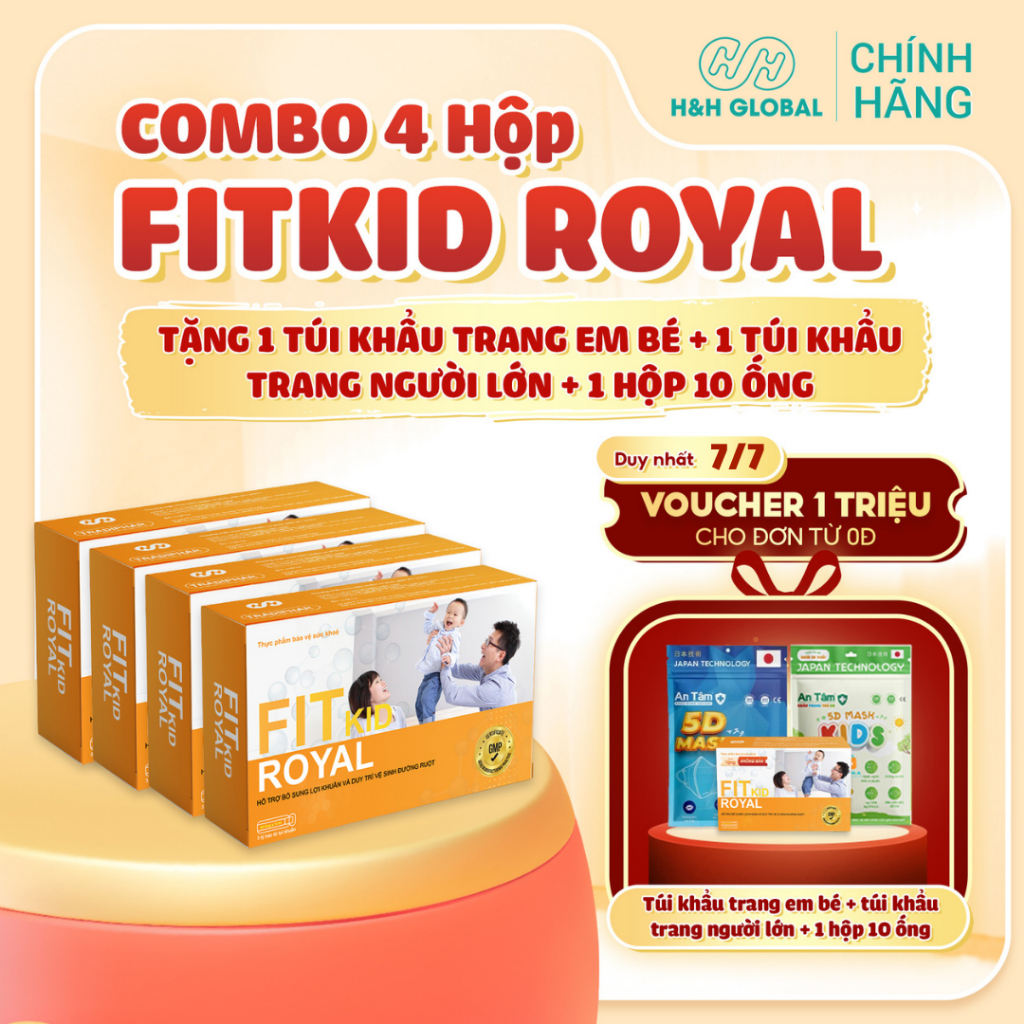 [Mua 4 Hộp Tặng Khẩu Trang] Men Vi Sinh FIT KID ROYAL Bổ Sung Bào Tử Lợi Khuẩn Cho Trẻ Biếng Ăn, Tiê