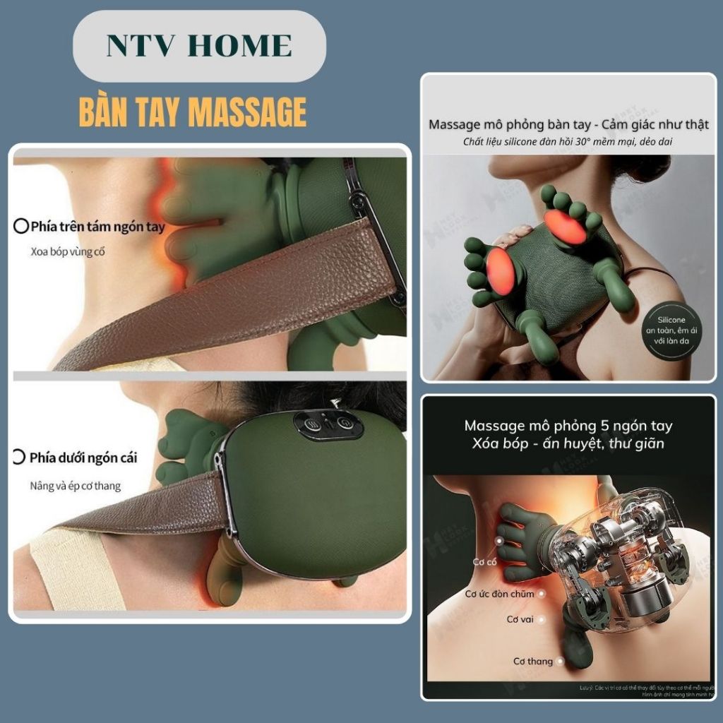 NTV HOME Đai Massage Cổ Vai Gáy Mô Phỏng Bàn Tay Giảm Đau Mỏi Thư Giãn Cho Văn Phòng Người Cao Tuổi