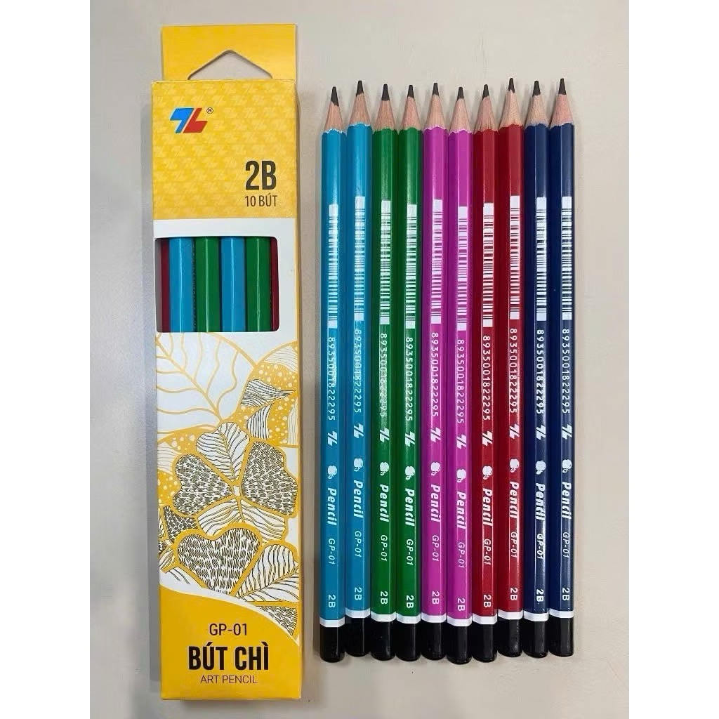 Hộp 10 bút chì 2b Thiên Long GP-01 mẫu mới, bút chì 2b nhiều màu sắc đẹp