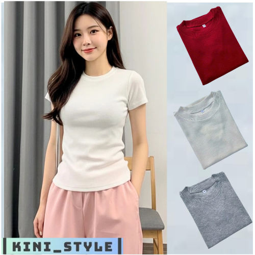 Áo thun cổ tròn nữ ôm body chât liệu thun bo gân dày dặn 38kg - 59kg KINI_Style.