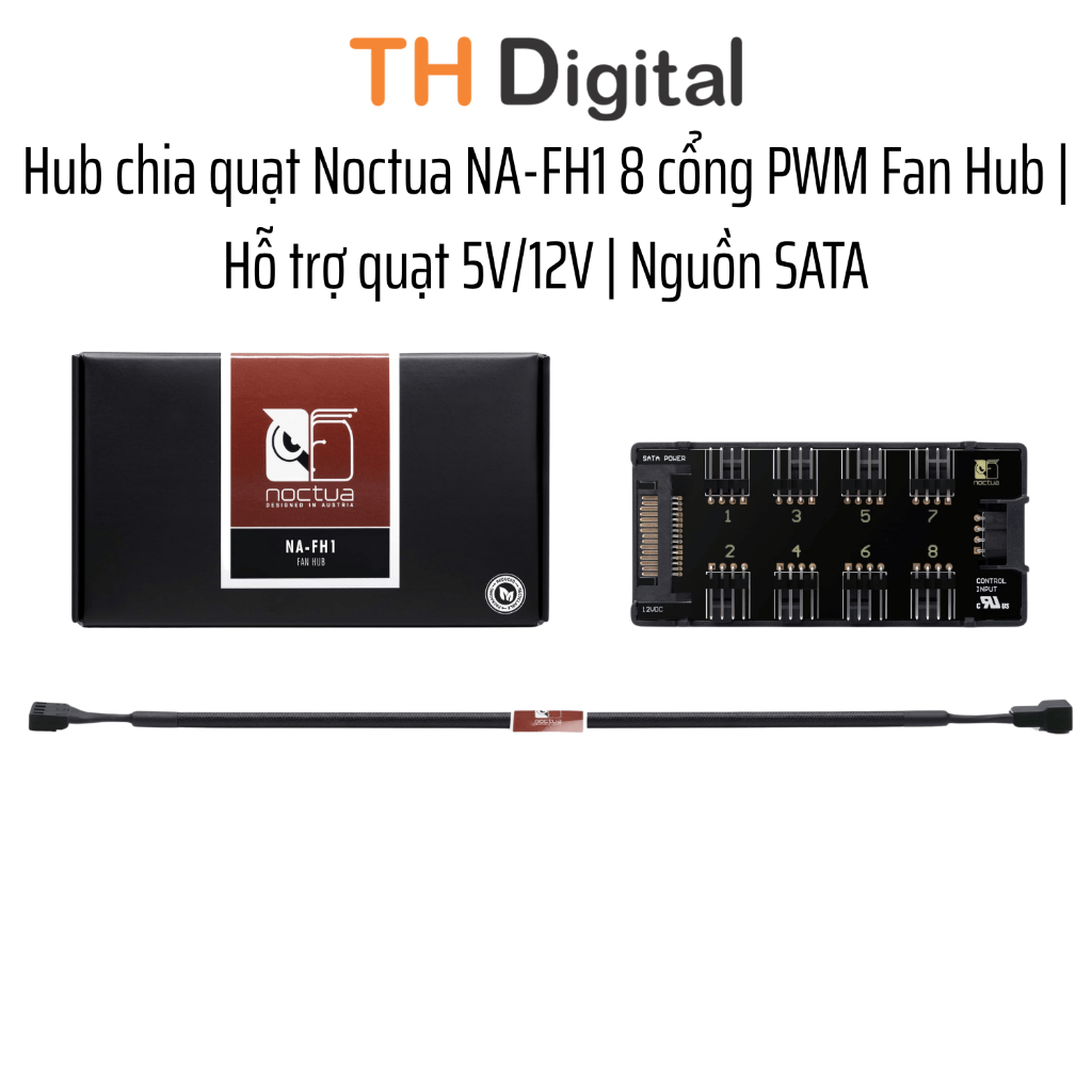 Hub chia quạt Noctua NA-FH1 8 cổng PWM Fan Hub | Hỗ trợ quạt 5V/12V | Nguồn SATA - Hàng chính hãng