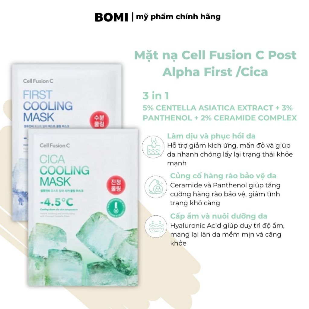 Mặt Nạ Cell Fusion C Post A Cooling Mask 5 Miếng – Làm Dịu Da, Hạ Nhiệt, Cấp Ẩm Phục Hồi BOMI COMEST