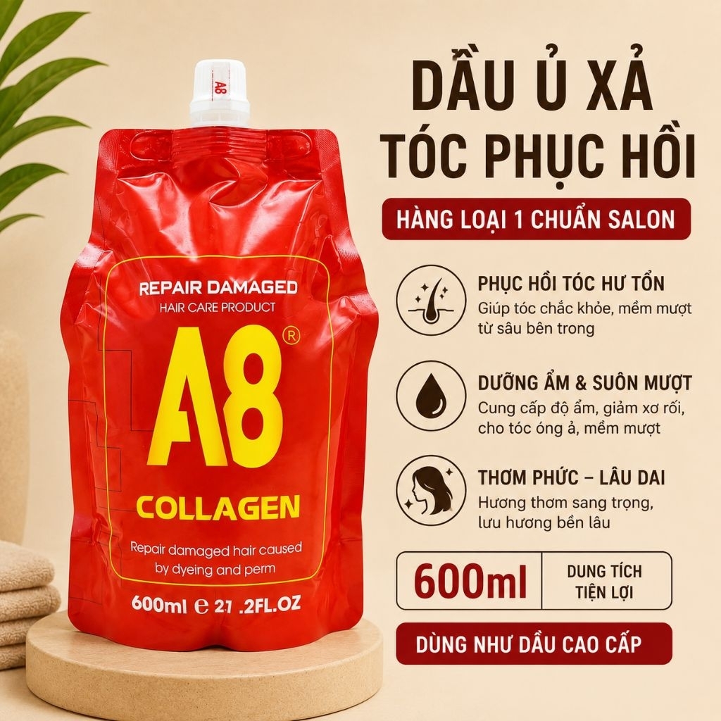 (Hàng cty) Hấp ủ xả tóc A8 collagen 600ml