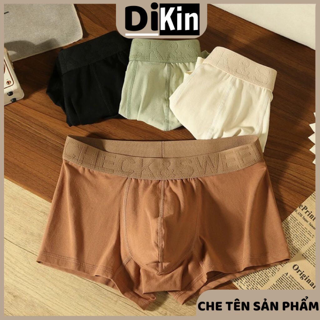 Quần lót nam boxer cotton cao cấp,sịp đùi nam cạp chun dệt chữ nổi co giãn kháng khuẩn