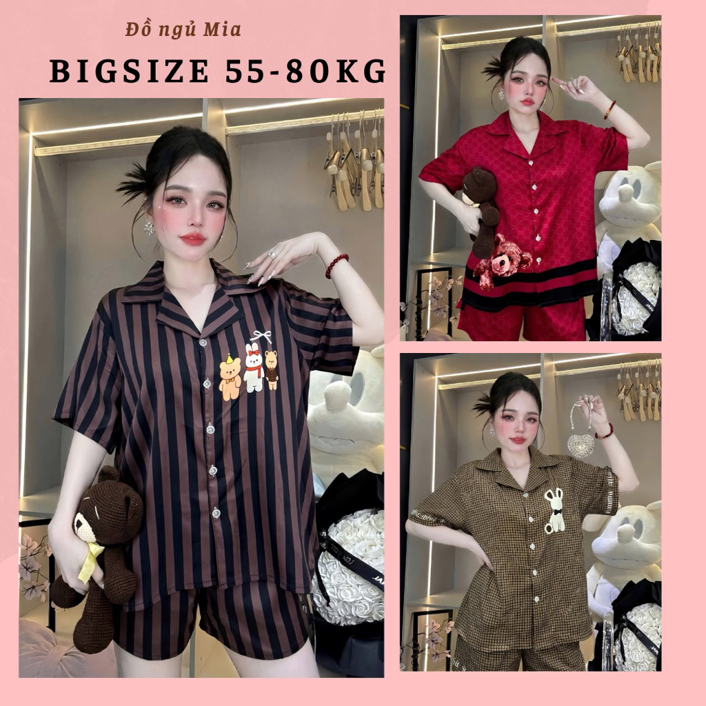 [FREESIZE 40-60kg]&[BIGSIZE 55-80kg] Bộ đồ ngủ lụa Bigsize - Piijama đùi lụa LATIN - lụa mịn hoạ tiết siêu hot - size to