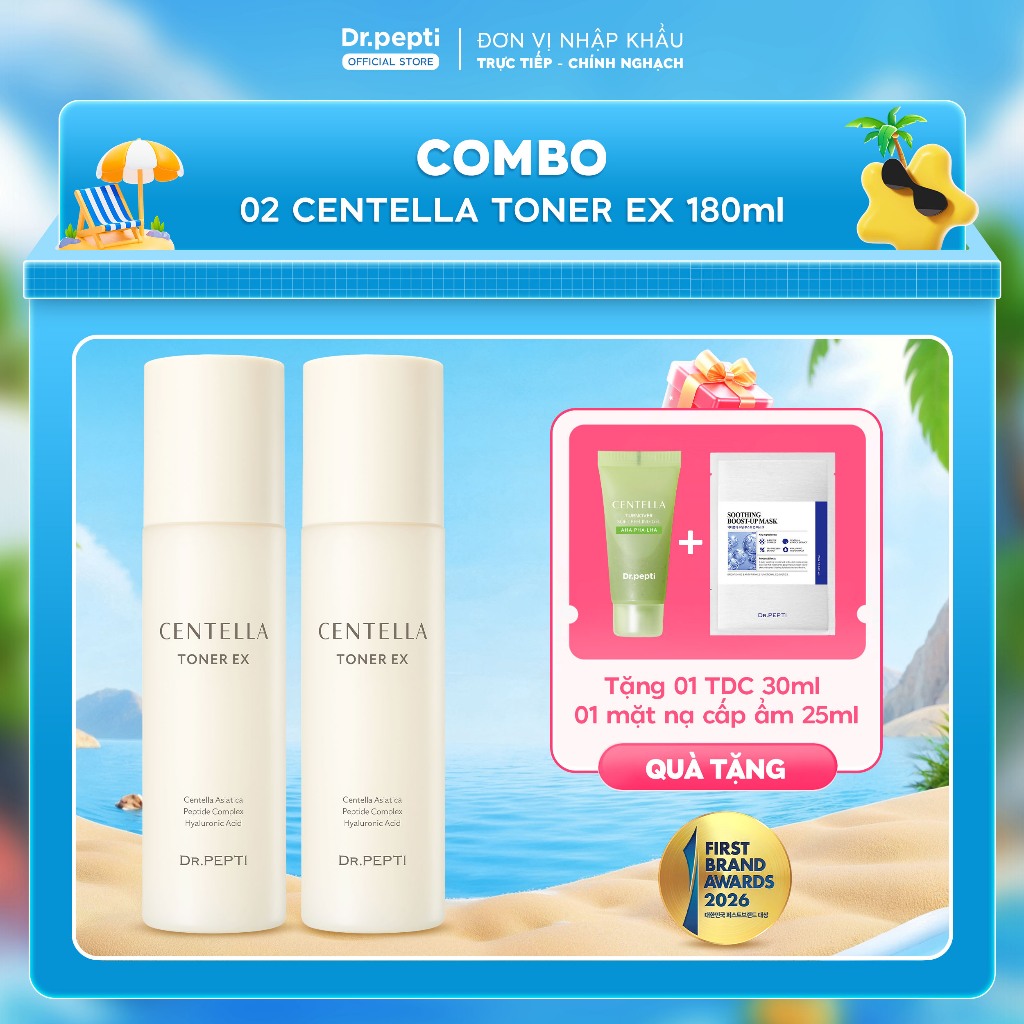 [CHÍNH HÃNG] Combo Hai Nước Hoa Hồng Dr.Pepti Centella Toner Ex Cấp Ẩm Dưỡng Da Căng Bóng 180ml HH01
