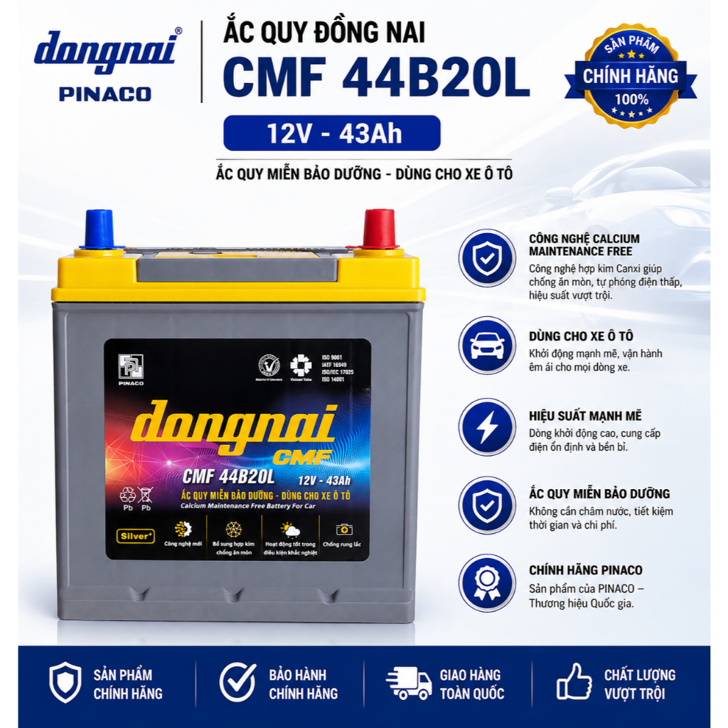 Bình ắc quy 12v đồng nai CMF 44B20L (12V, 43ah),chuyên dùng cho morning, i10, city, xpander, etiga