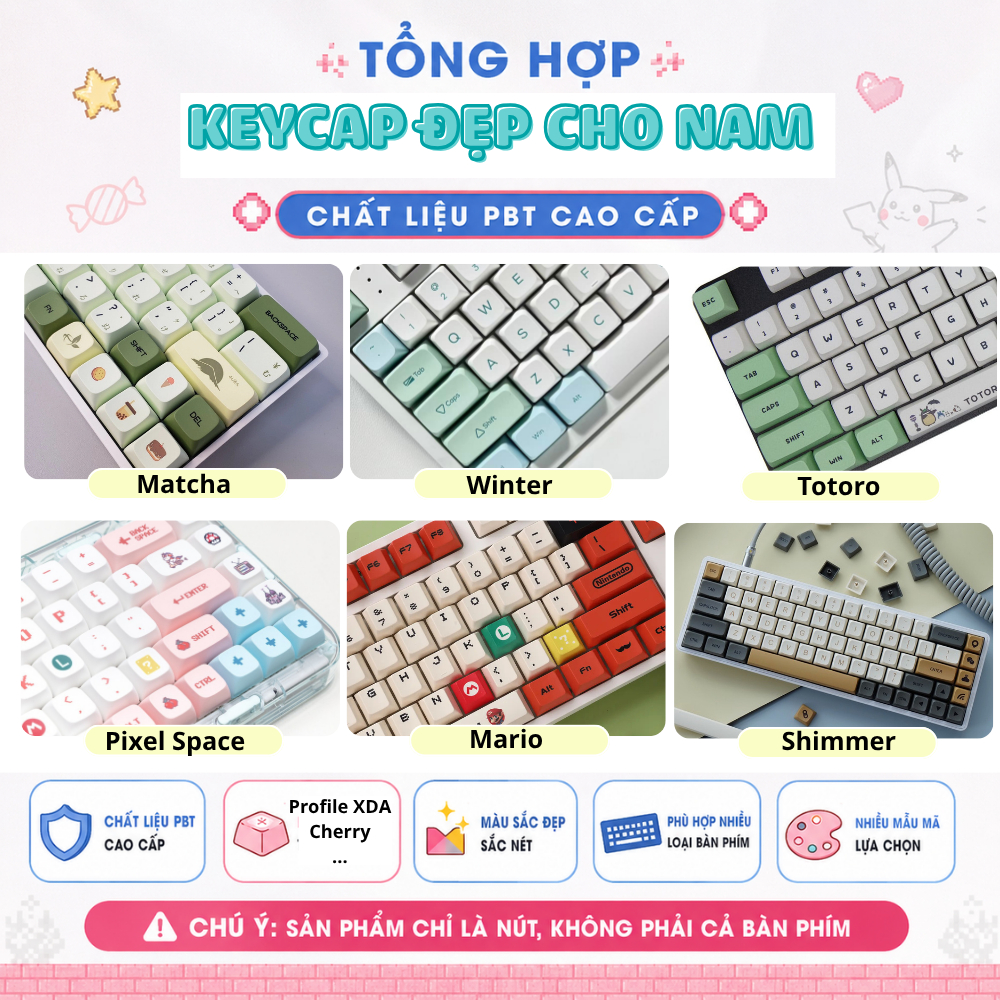 Bộ Keycap PBT profile XDA 9.5mm, MOA , Shimmer, Matcha,... in Dyesub, dùng được với đa số bàn phím cơ [tổng hợp]