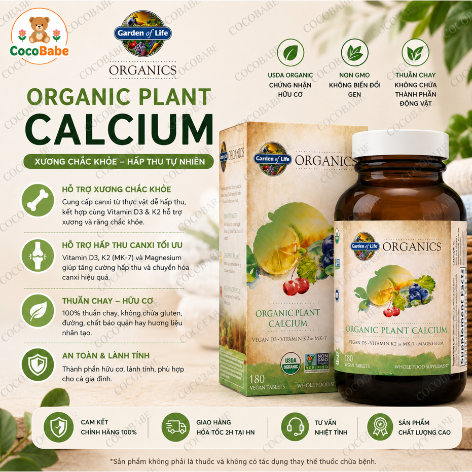 [ Hàng Mỹ ] Canxi Hữu Cơ Mykind Organics Plant Calcium Garden Of Life - mẫu mới nhất