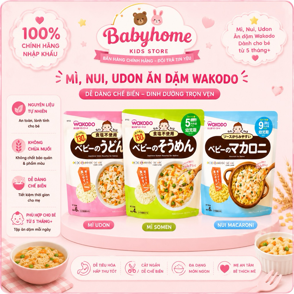 Mì somen, udon, nui Wakodo ăn dặm cho bé 5 tháng 7 tháng 9 tháng  babyhome