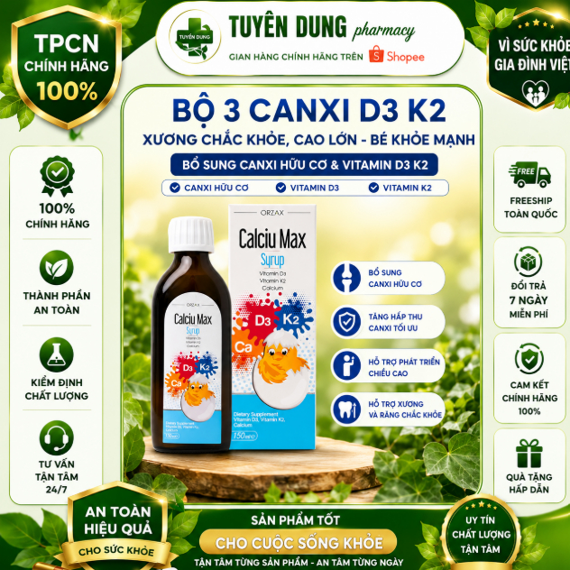 Orzax Calciu Max Syrup 150ml - Bổ Sung Canxi D3+K2 Mk7 Hỗ Trợ Tăng Chiều Cao, Xương Răng Chắc Khỏe
