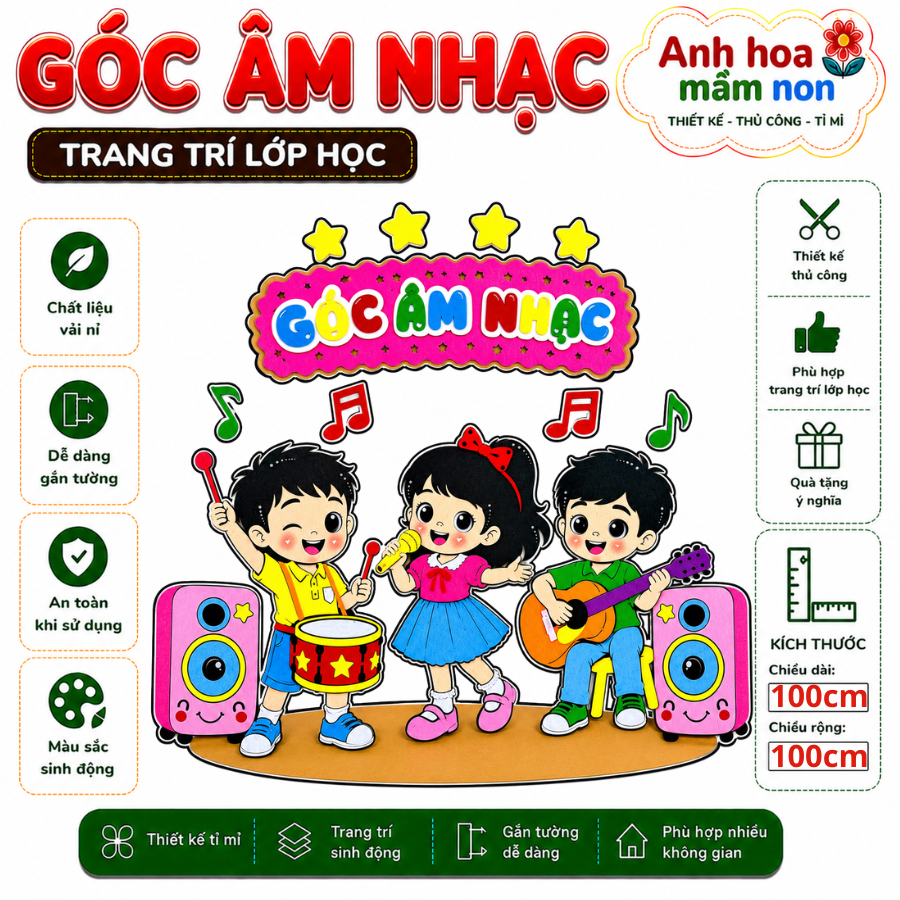 Góc âm nhạc vải nỉ , trang trí mầm non, tranh góc mầm non, Steam mầm non, góc steam