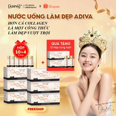Combo 6 Hộp Nước Uống Làm Đẹp Collagen ADIVA 84 Chai Hỗ Trợ Đẹp Da, Chống Lão Hóa Toàn Diện