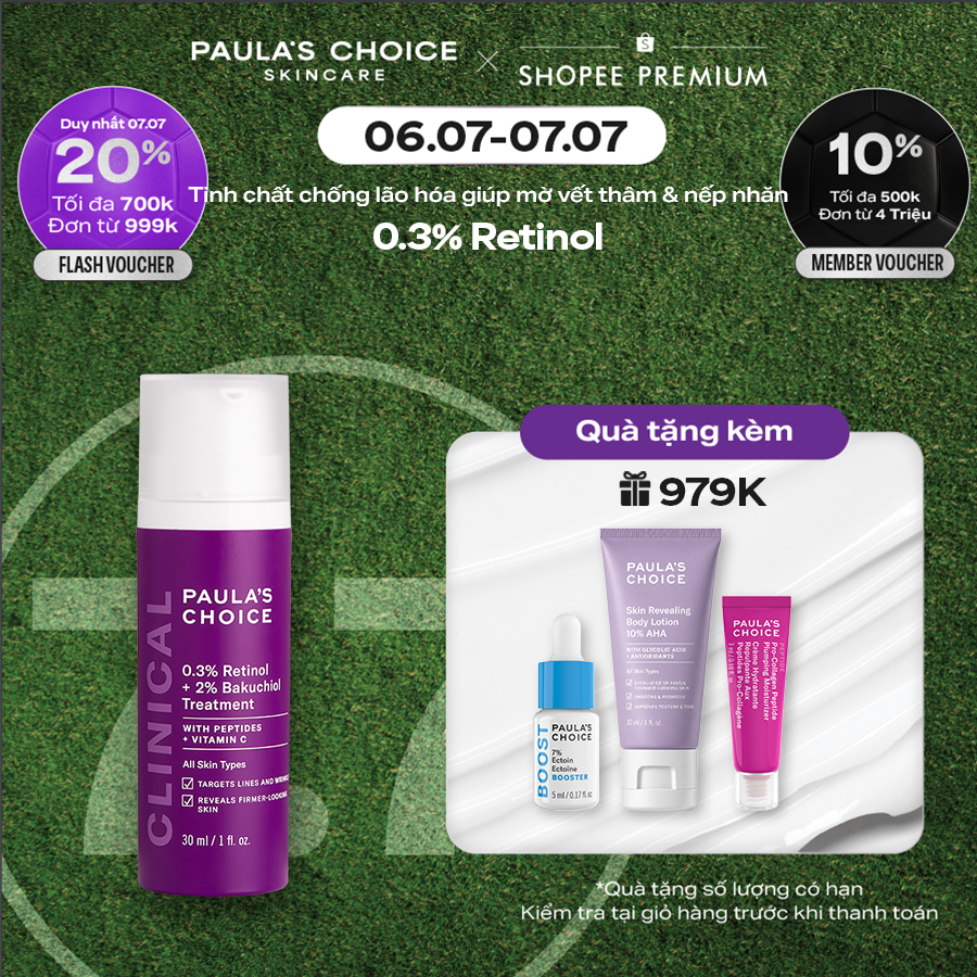Tinh chất chống lão hóa làm mờ thâm nám và nếp nhăn Paula's Choice Clinical 0.3% Retinol + 2% Bakuchiol 30ml - 8015