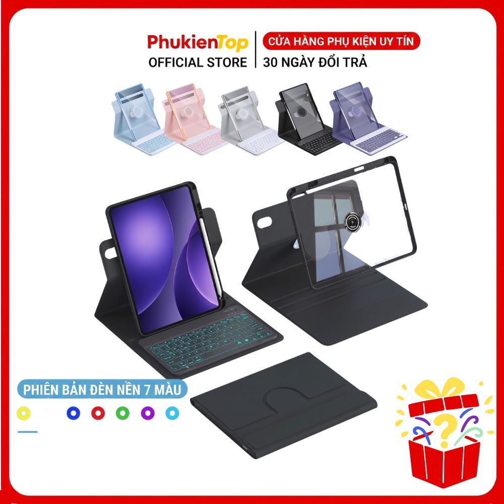 Bao da bàn phím LED, Ốp 360 độ hút từ cho SamSung Galaxy Tab S10FE/S9/S8/S10+/S9+/S10FE+ TabA9+/A11+