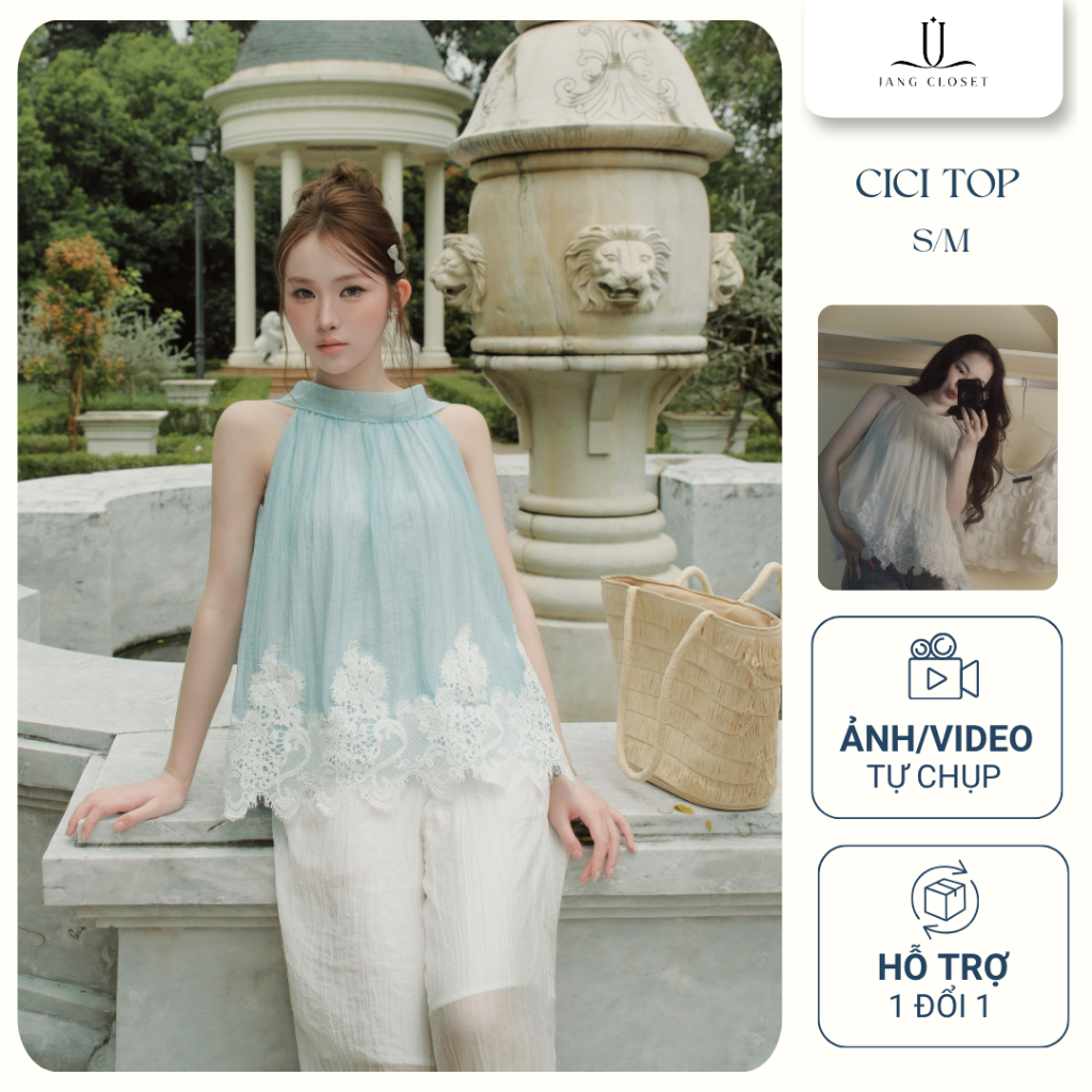 [NEW COLLECTION] Áo kiểu nữ cổ yếm phối ren chất liệu voan cao cấp Cici Top by Jang Closet phù hợp m