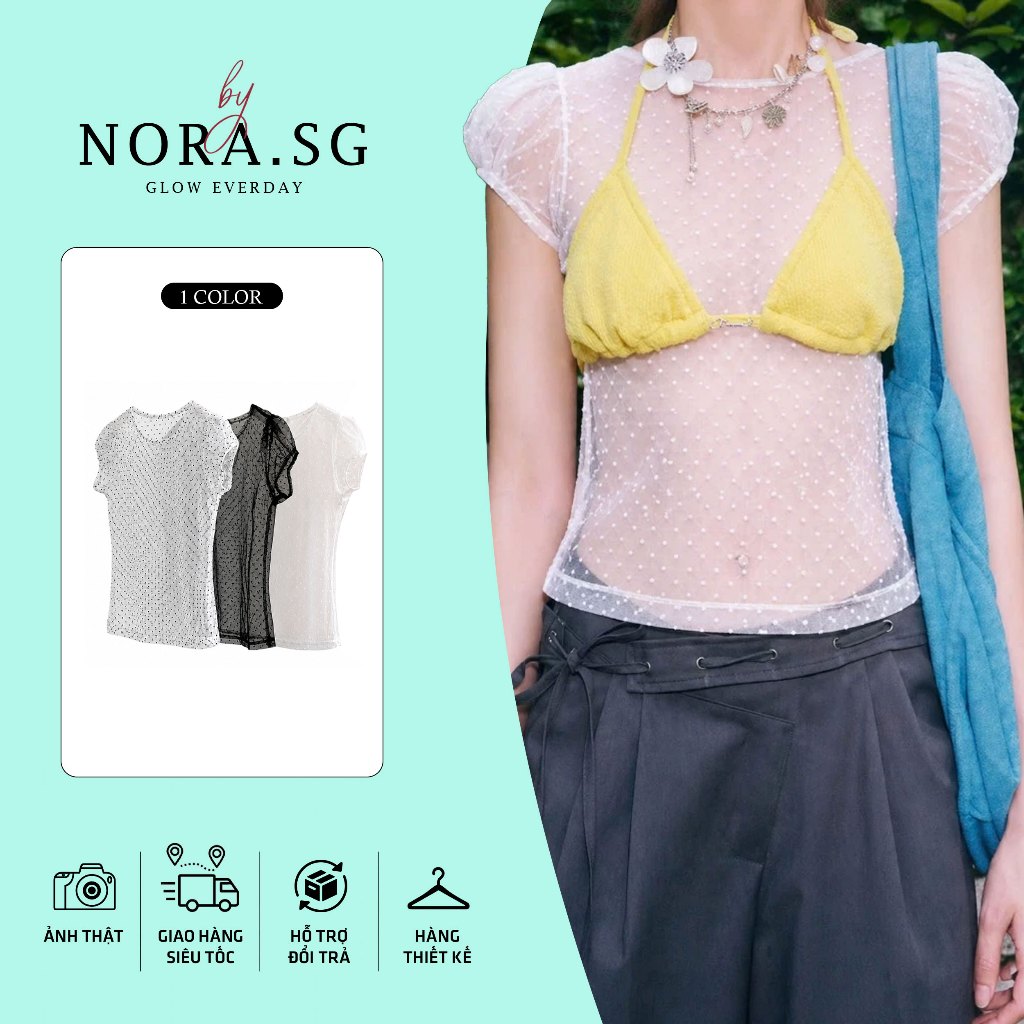 NORA WEAR – Áo Ren Lưới Chấm Bi Trong Suốt Phối Đồ