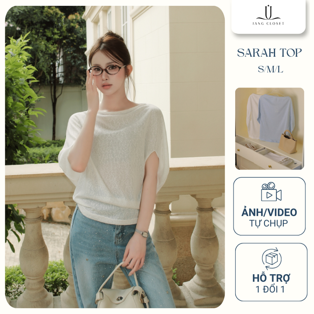 [JANG CLOSET] Áo thun nữ dệt kim lệch vai dáng rộng tay lỡ hàng thiết kế chất liệu cao cấp phù hợp đ