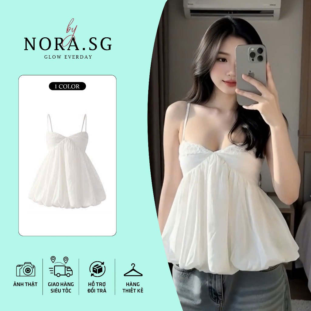 Áo hai dây dáng babydoll Nora Wear – Áo nữ form rộng nhẹ
