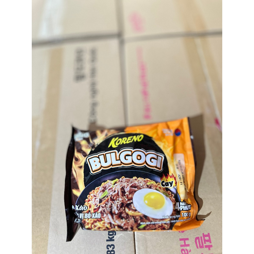 Mì Xào Hương Vị Bò Xào Cay Bulgogi Koreno Thùng 24 Gói - Mì Xào Ăn Liền Sợi Dai, Dễ Chế Biến