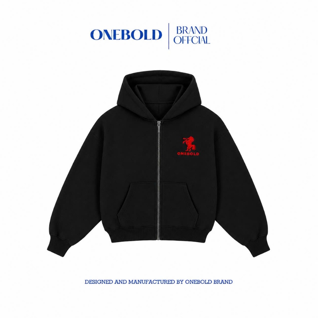 Áo Khoác HOODIE ZIP "THÊU NGỰA" ONEBOLD Chất Nỉ Chân Cua 380GSM,Áo Nỉ Form Rộng Mũ To Nam Nữ Basic | BigBuy360 - bigbuy360.vn