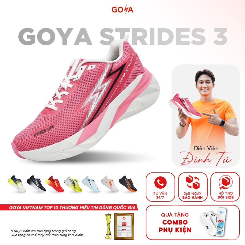 Giày chạy bộ Goya Strides 3 màu Hồng 2025 - Thời trang, Siêu êm, thoáng khí, han chế trơn trượt - Go