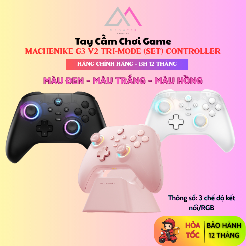 Tay Cầm Chơi Game MACHENIKE G3 V2 TRI-MODE (SET) CONTROLLER (Đen/Trắng/Hồng) - Hàng chính hãng - BH 