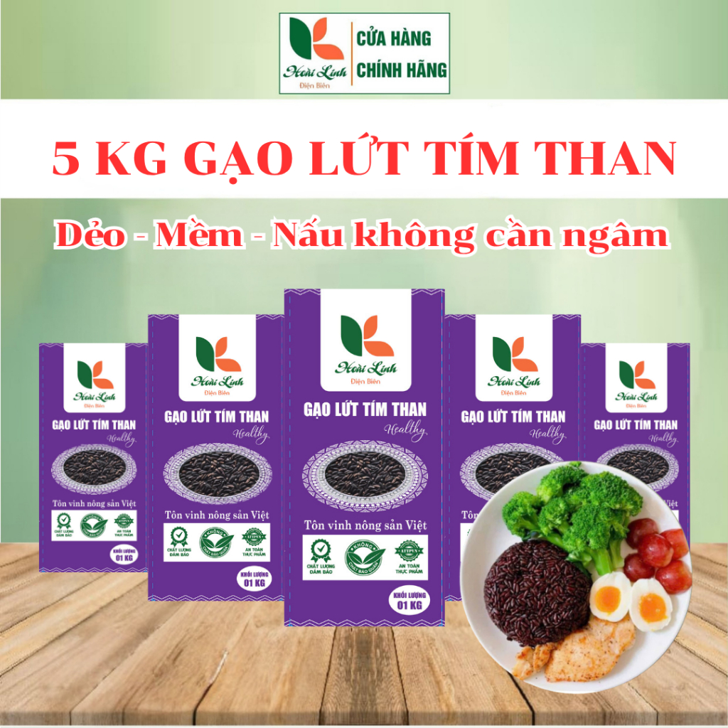 COMBO 5 KG gạo lứt tím than Điện Biên, dẻo,mềm, thơm ngon, thực dưỡng, Healthy - Hoài Linh Điện Biên