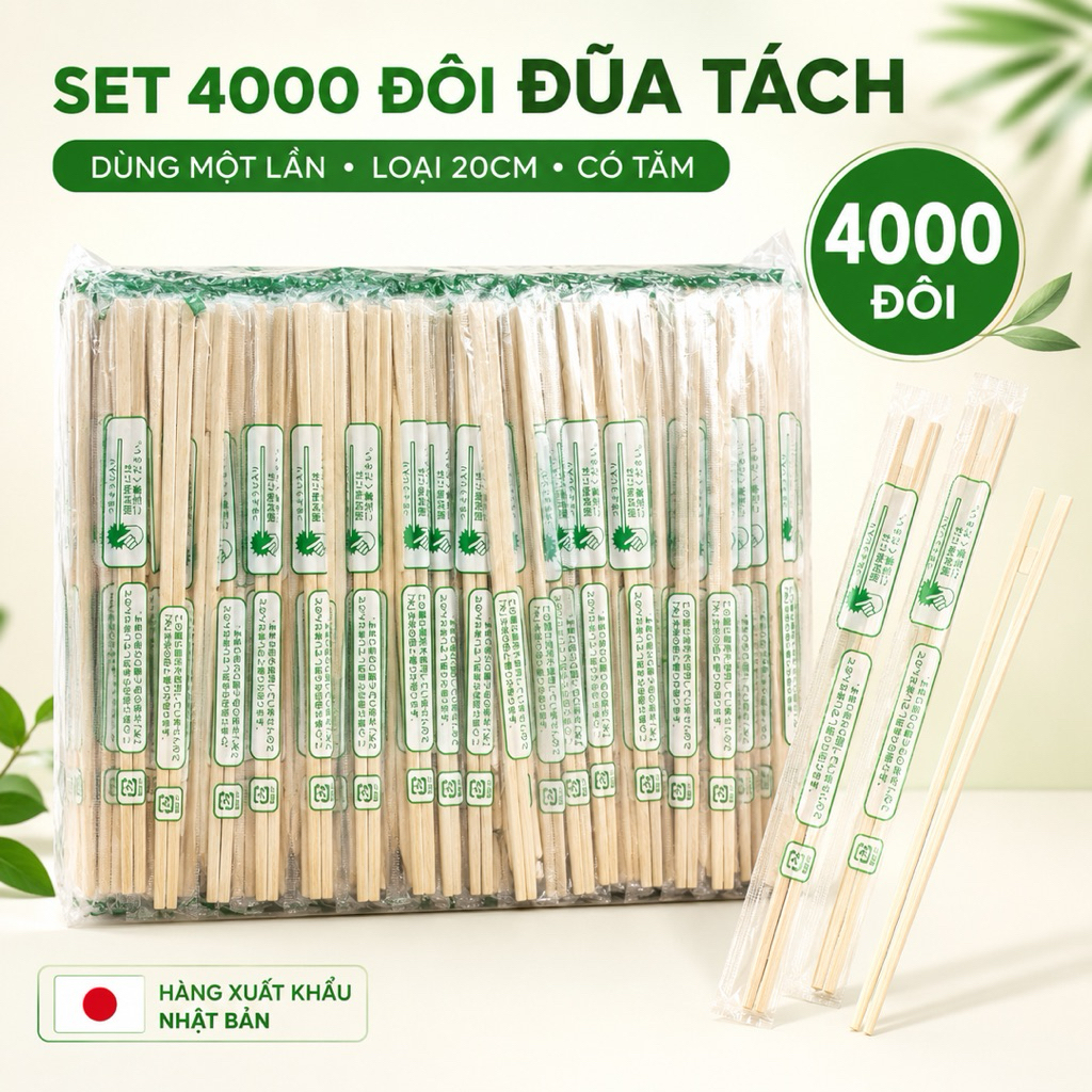 Sét 4000 đôi đũa dùng một lần loại 20cm có tăm